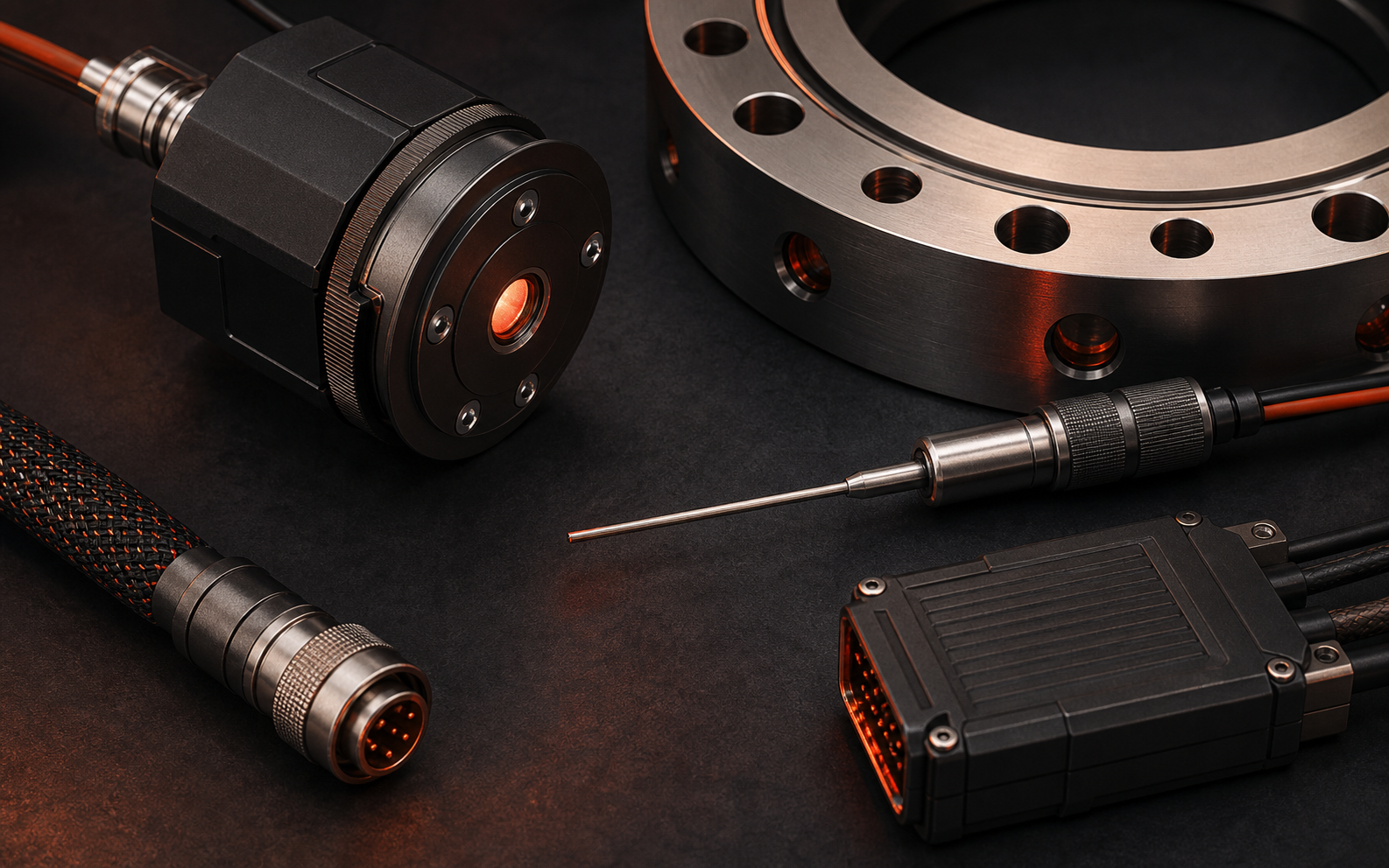 Experimental instrumentation and measurement hardware on a dark laboratory bench